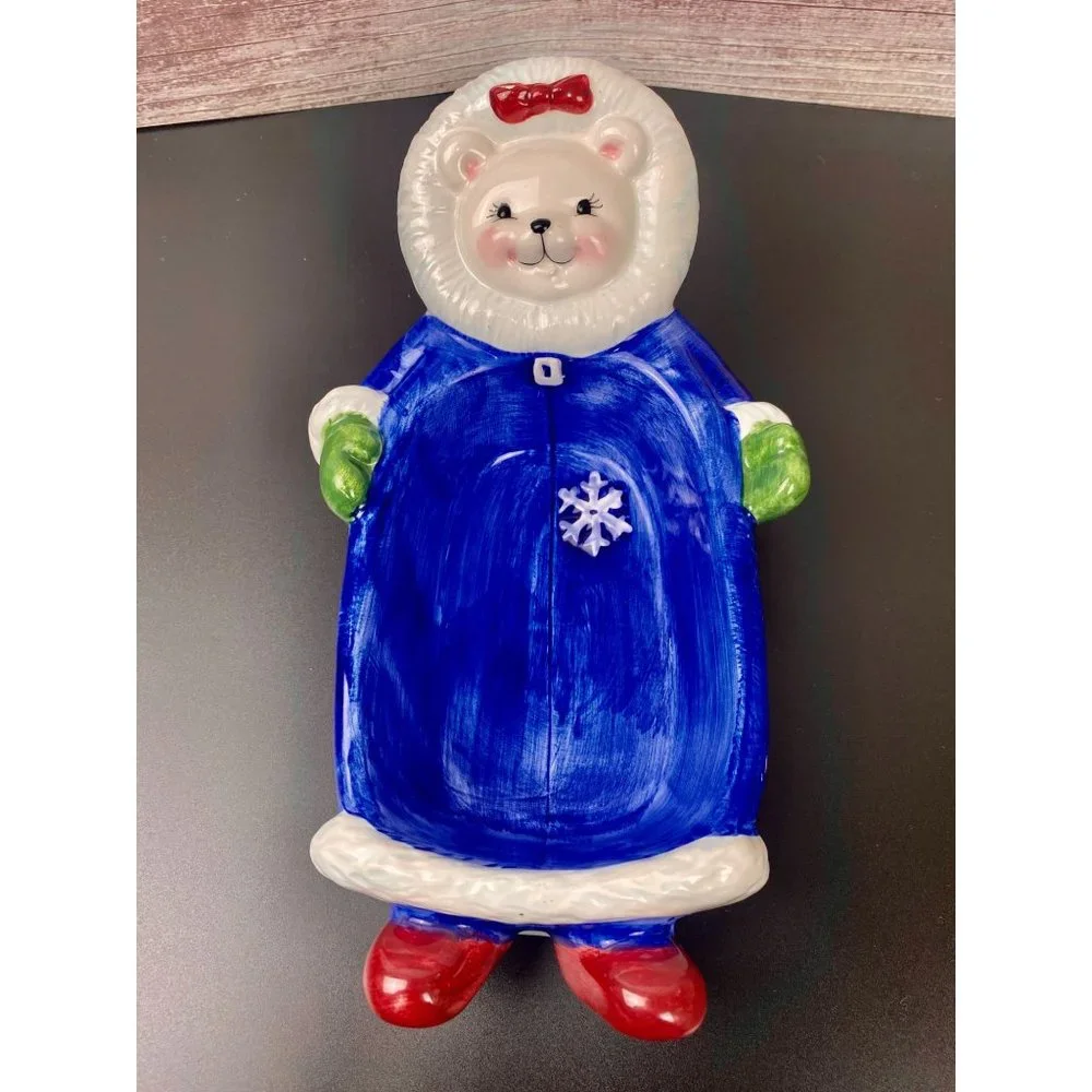 Blizzard Cooks Club Snowflake candy dish,‎ 1998, Christmas blue bear Dish